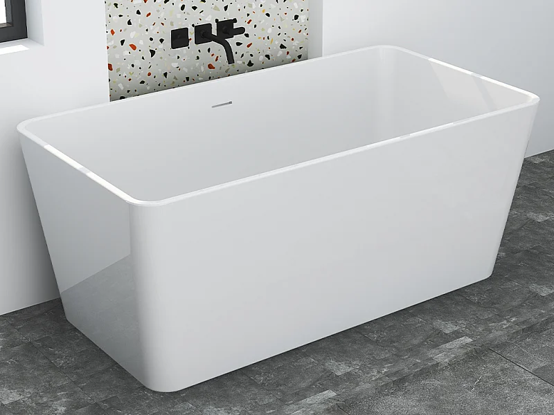 Feistehende Badewanne rechteckig - Acryl - 197 L - 130 x 70 x 55 cm - Weiß - SPICARA