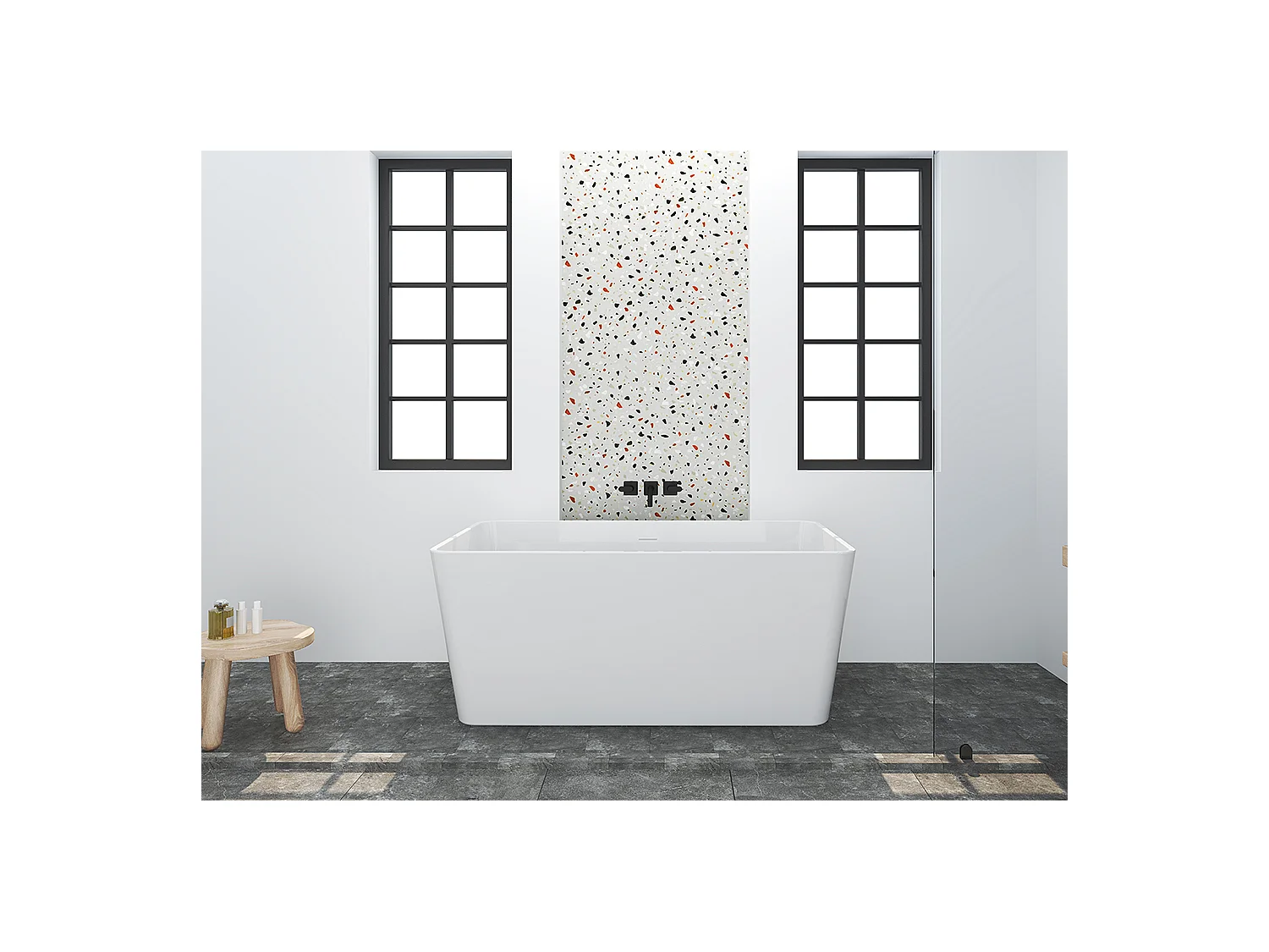 Baignoire îlot rectangulaire - 197 L - 130 x 70 x 55 cm - Blanche - Acrylique - SPICARA