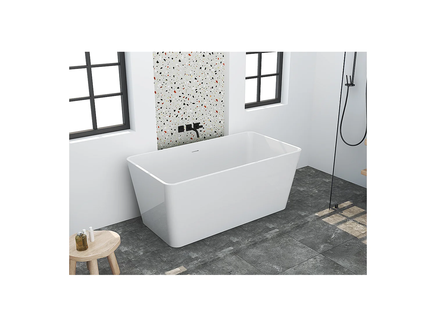 Baignoire îlot rectangulaire - 197 L - 130 x 70 x 55 cm - Blanche - Acrylique - SPICARA