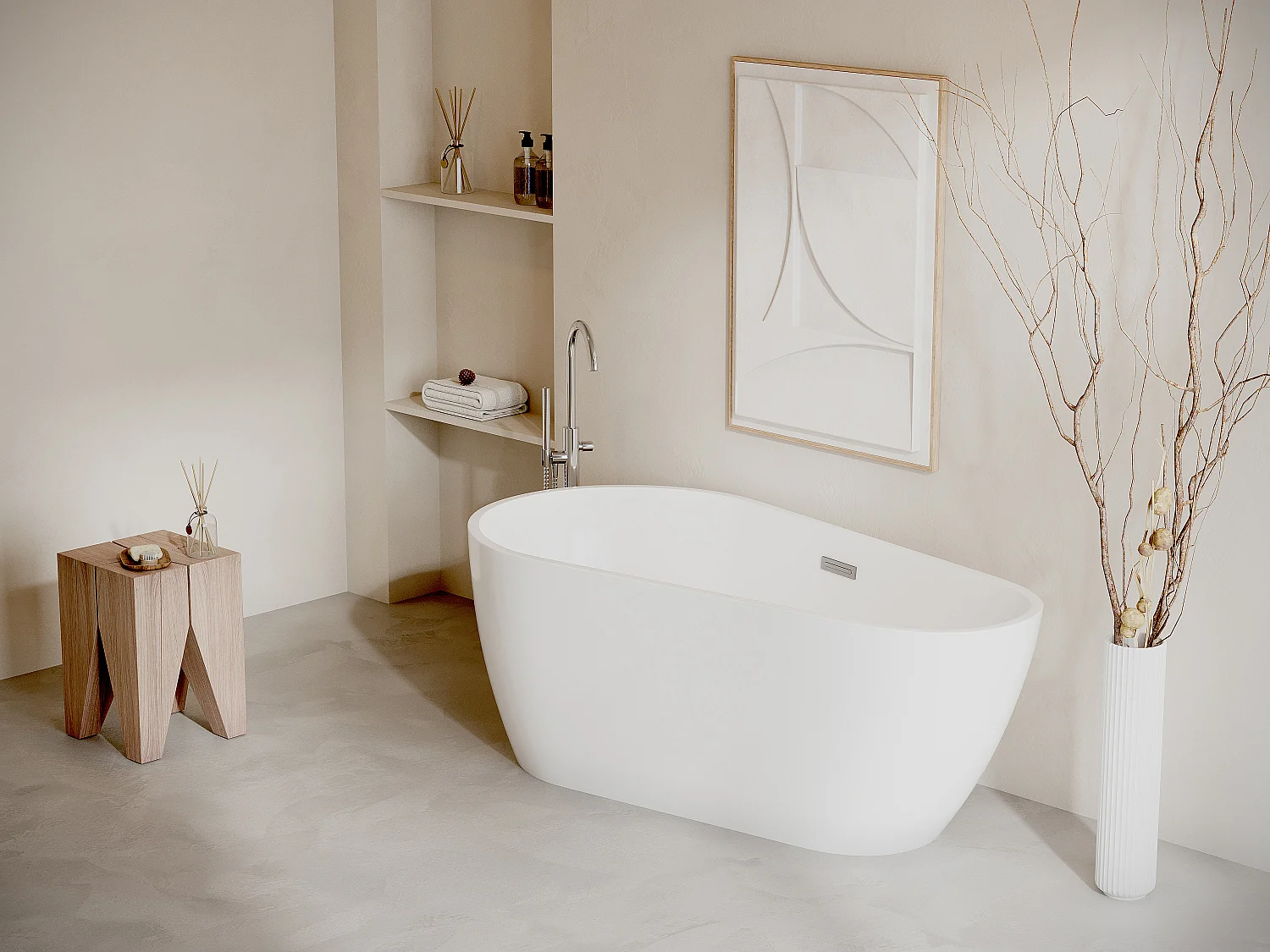 Bañera exenta asimétrica - 240 L - 160 x 80 x 59 cm - Blanco - Acrílico - LEPINE