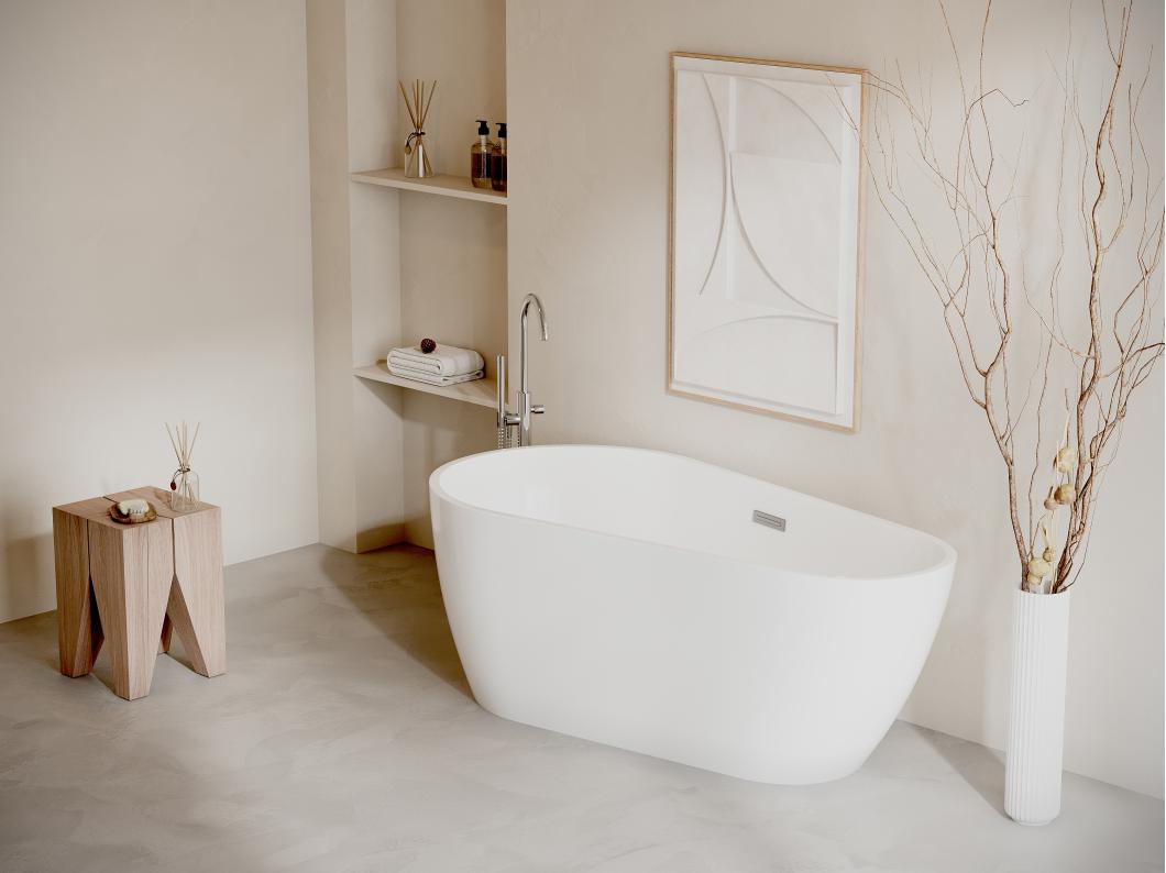 Baignoire îlot asymétrique - 240 L - 160 x 80 x 59 cm - Blanche - Acrylique - LEPINE