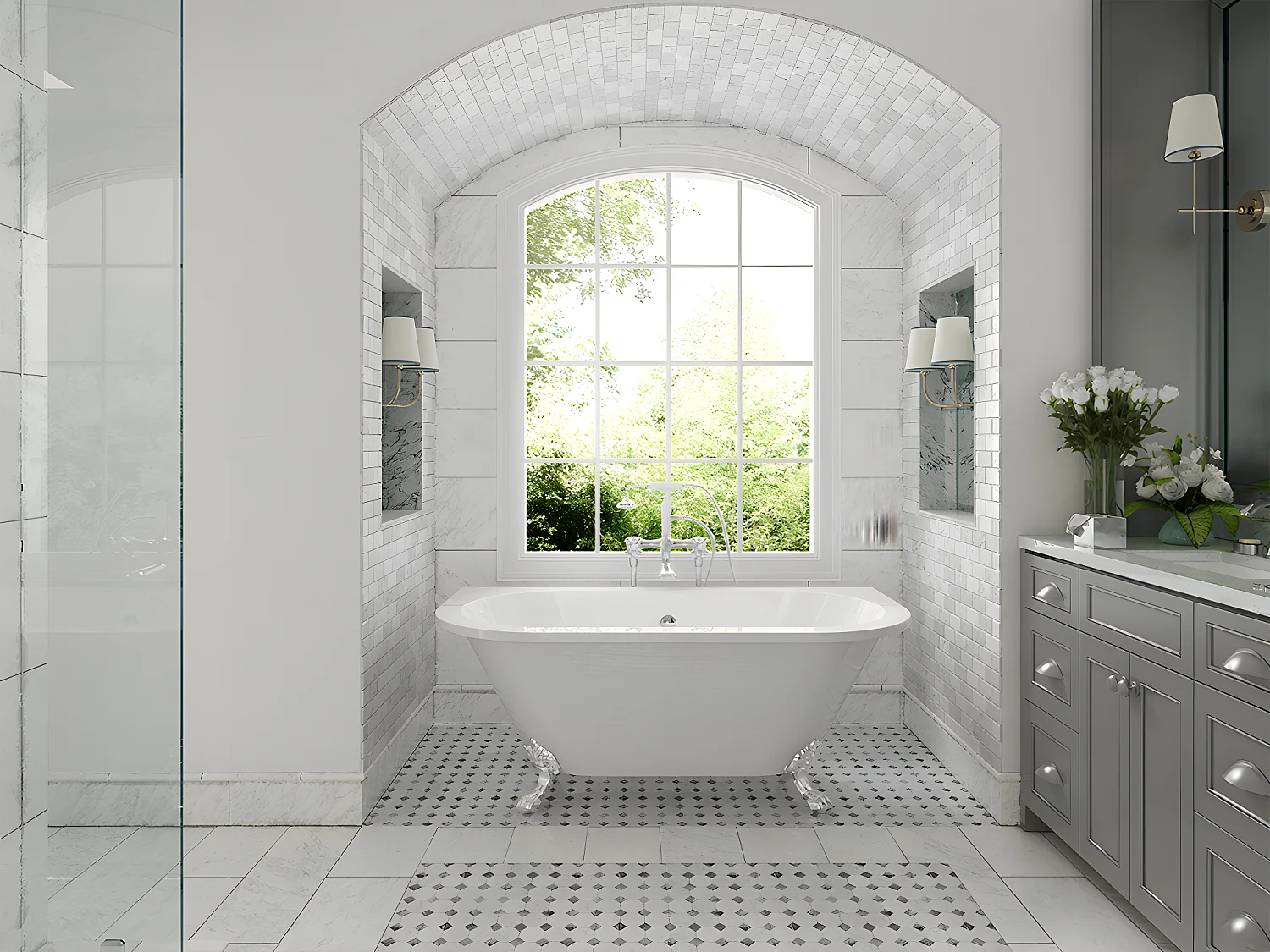 Badewanne halb freistehend mit Füßen - Acryl - 154 L - 150 x 74 x 61 cm - Weiß - SPARUS