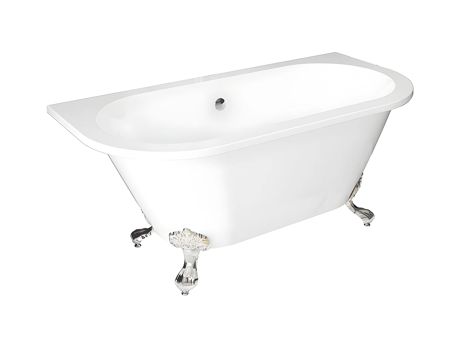 Baignoire semi-îlot retro avec pieds d'aigle - 154 L - 150 x 74 x 61 cm - Blanche - Acrylique - SPARUS