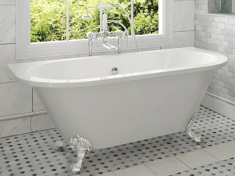 Vasca da bagno semi freestanding rétro con piedini 154 L 150 x 74 x 61 cm Bianco Acrilico - SPARUS