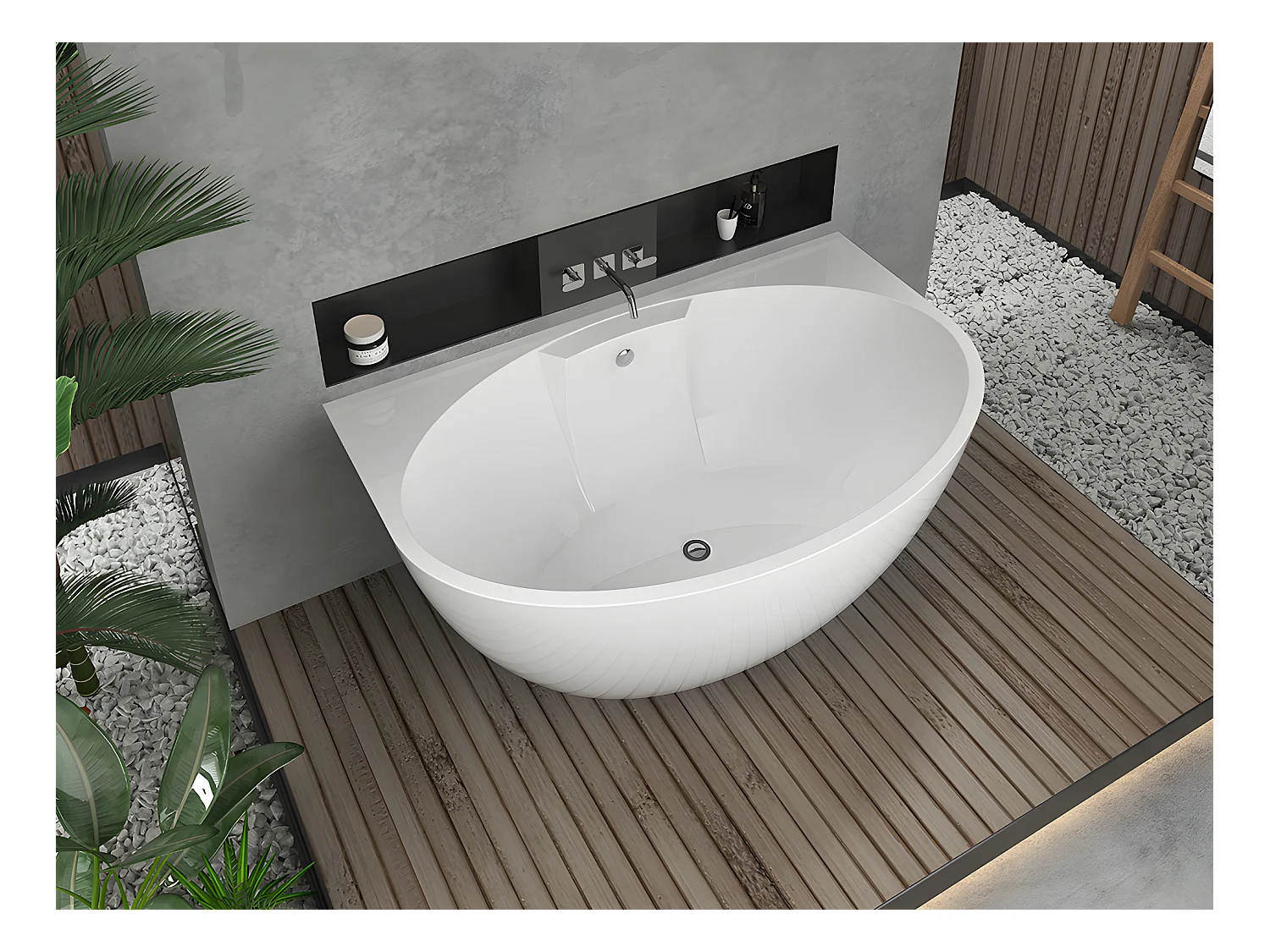 Badewanne halb freistehend oval - Acryl - 197 L - 151 x 94 x 60 cm - Weiß - PAGRUS