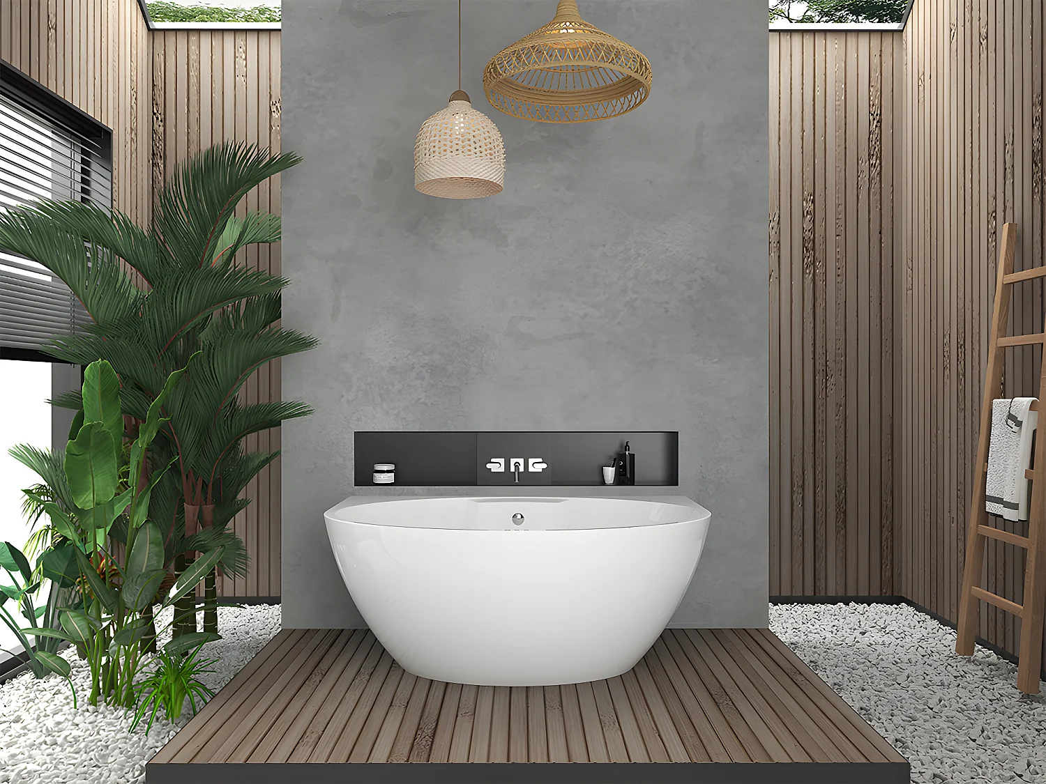 Badewanne halb freistehend oval - Acryl - 197 L - 151 x 94 x 60 cm - Weiß - PAGRUS