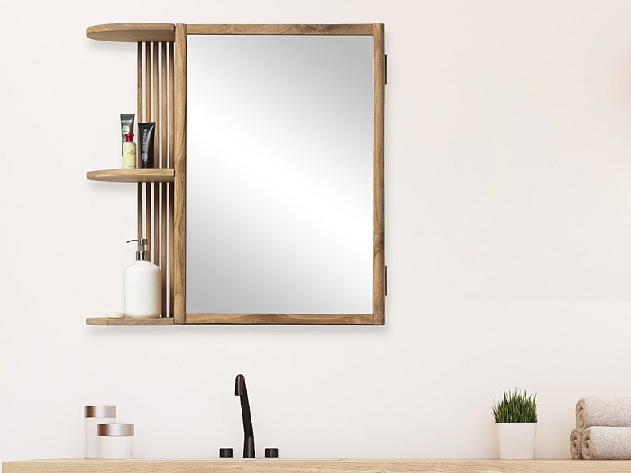 Armadietto A Specchio Per Bagno In Plastica 40,6x66x9,8 Cm Con 3 Ripiani Regolabili