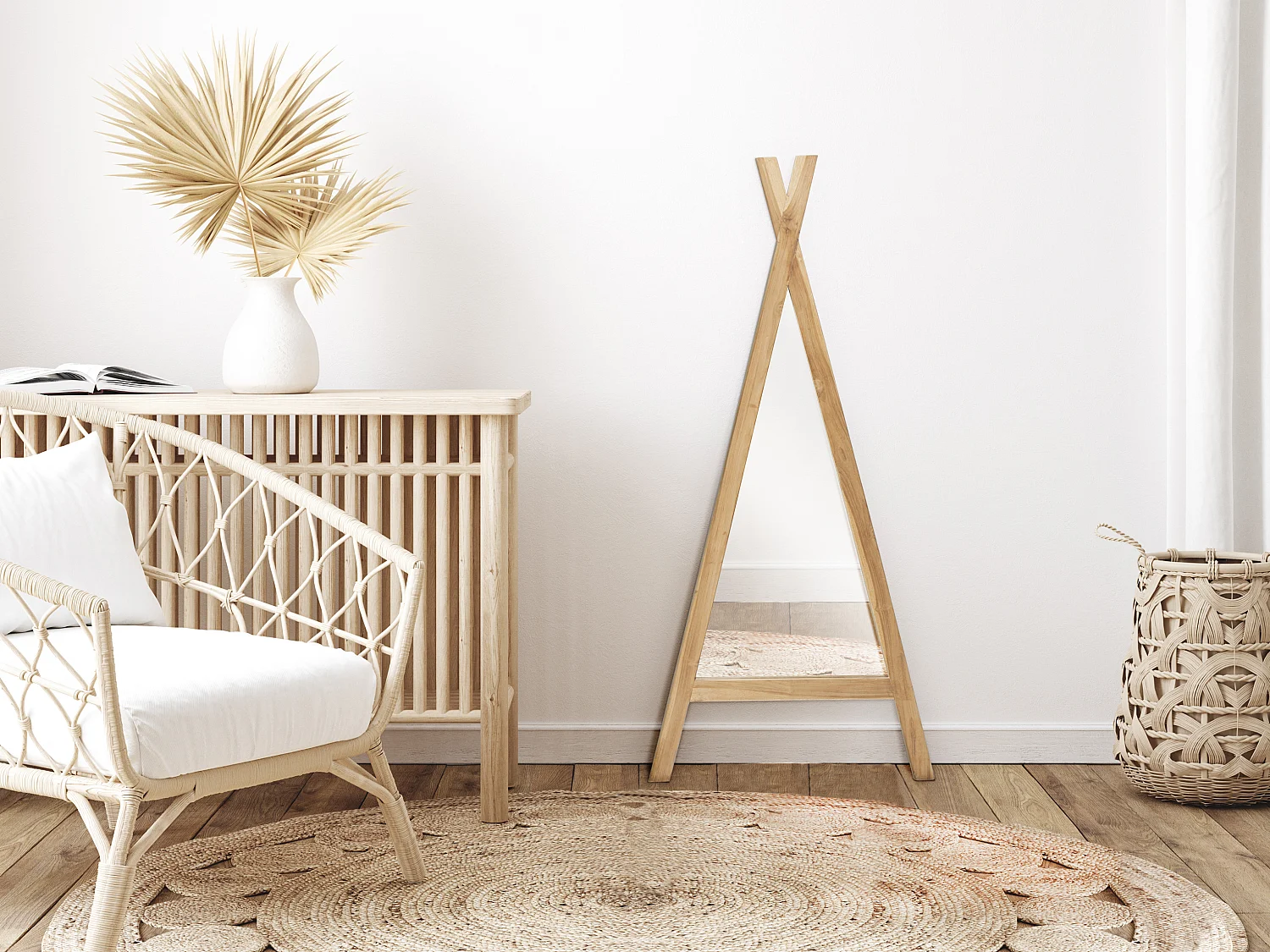 Miroir enfant tipi en bois de mindi - L. 55 x H. 120 cm - Naturel - BATAM