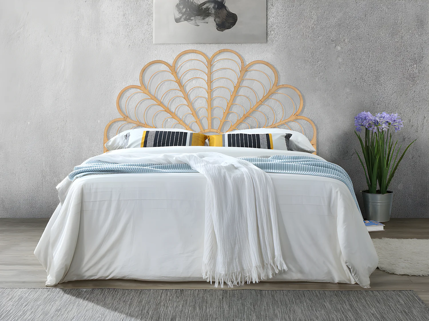 Cabeceira de cama de 160 cm em rotim cor natural - FLOSIA