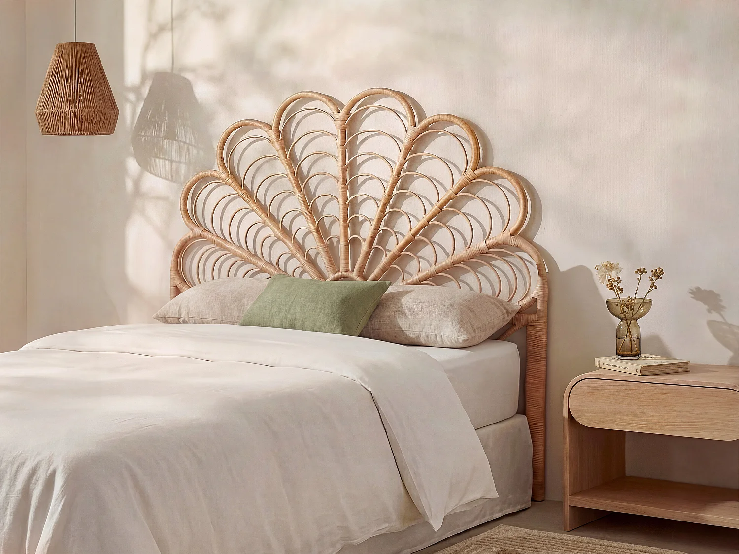 Bettkopfteil - Rattan - 160 cm - Naturfarben - FLOSIA