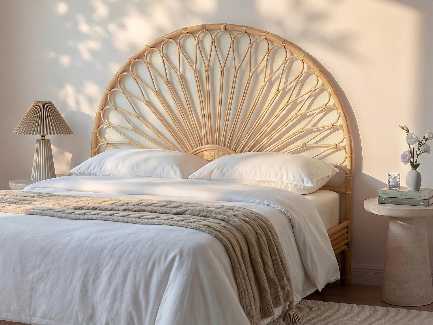 Bettkopfteil - Rattan - 140 cm - Naturfarben - SOLIA