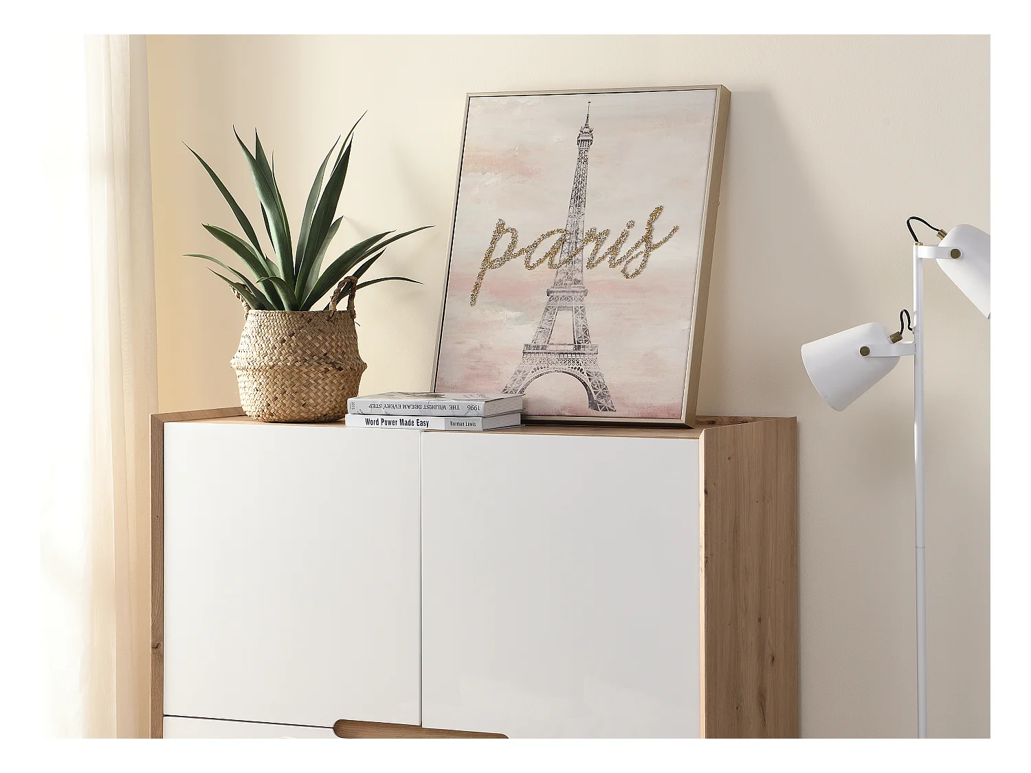 Kunstdruck Paris mit Schmuck - Rahmen Kiefernholz - 54 x 64 cm - LUTECE