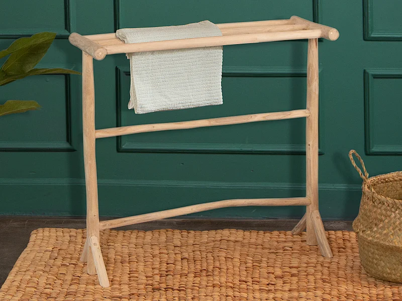 Toallero con patas de madera de teca maciza - Ancho 80 cm x Prof. 29 cm x Alt. 75 cm – FODNA