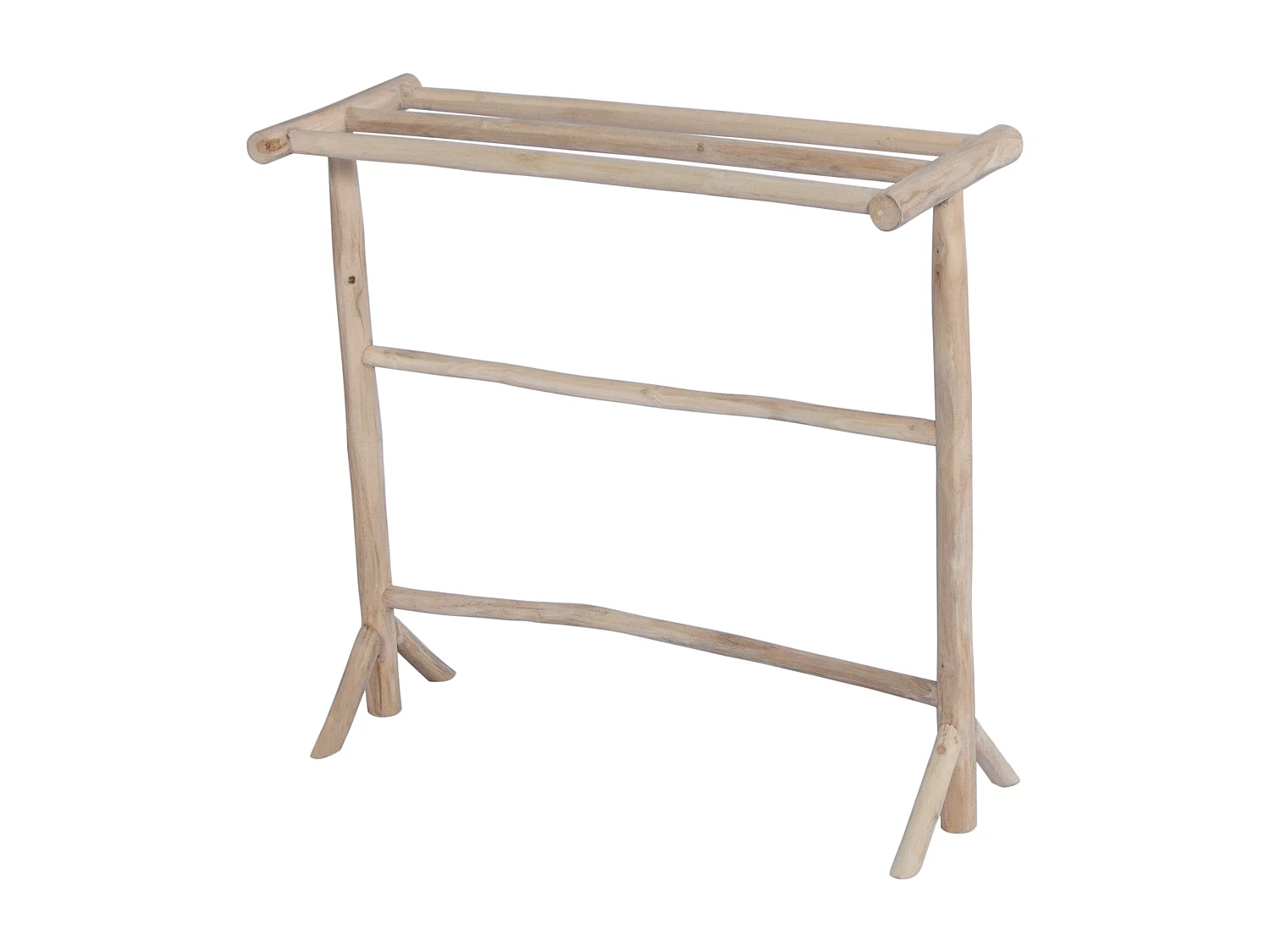 Porte-serviettes sur pieds en bois de teck massif - L 80 cm x P 29 cm x H 75 cm – FODNA