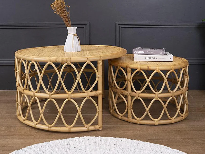 Tables basses gigognes - Rotin - Coloris : Naturel - RONITA