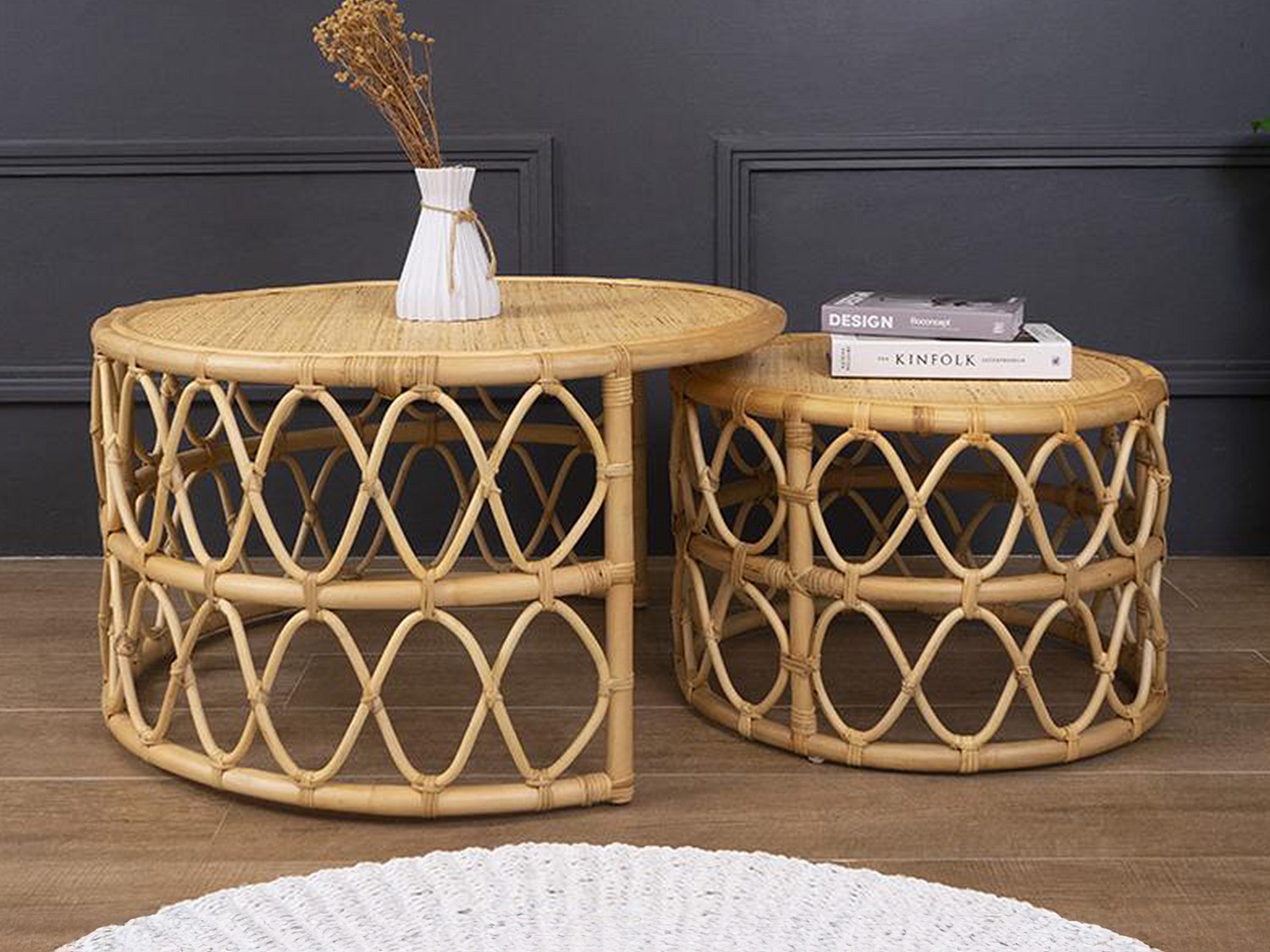 Sett med sidebord i hverandre - Rotting - Farge: Naturell - RONITA