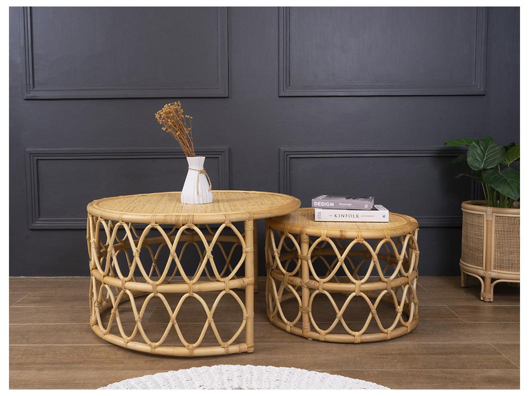 Inschuifbare salontafel van rotan - Naturelkleurig - RONITA