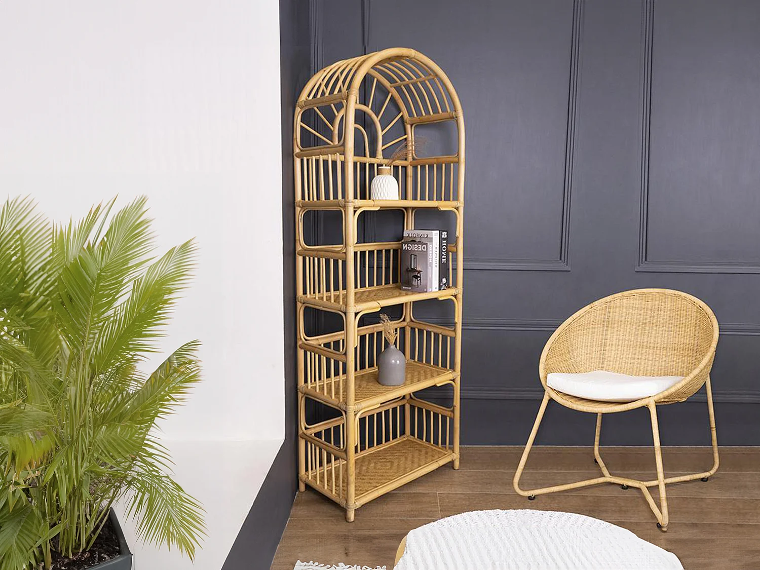 Regal mit 4 Ablagen - Rattan - Naturfarben - IRISOU