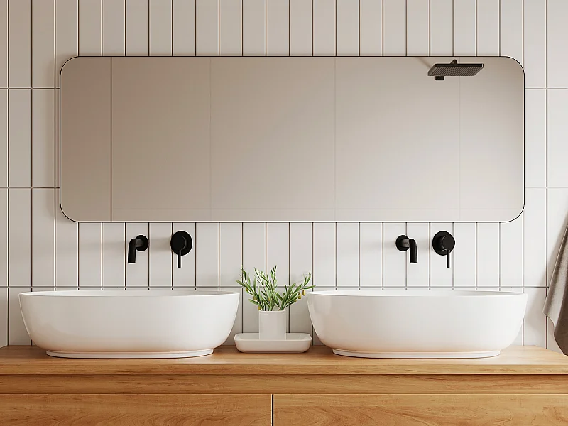 Miroir de salle de bain rectangle contour noir - 140x50 cm - DEMETRIA