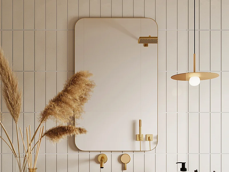 Badezimmerspiegel rechteckig - 80 x 50 cm - Goldfarbener Umriss - DEMETRIA
