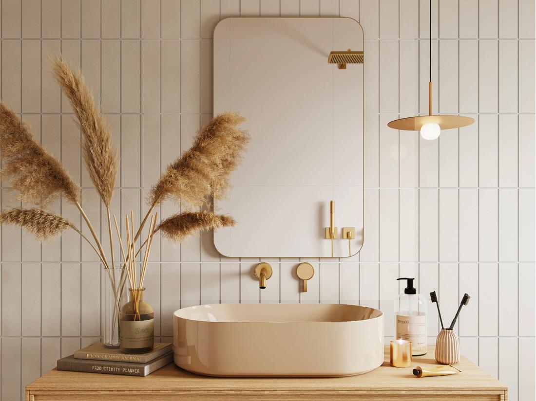 vente unique Miroir de salle de bain rectangle contour doré - 50 x 80 cm - DEMETRIA