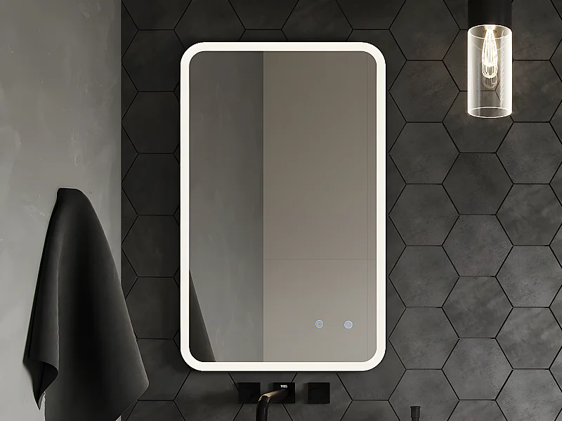 Espejo de baño luminoso ovalado antivaho con borde negro - 50x80 cm ALARICO