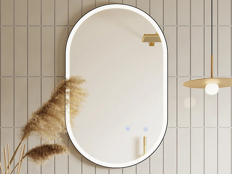 Espelho de casa de banho luminoso oval antienvaciamento com contorno preto 50x80 cm - ALARICO