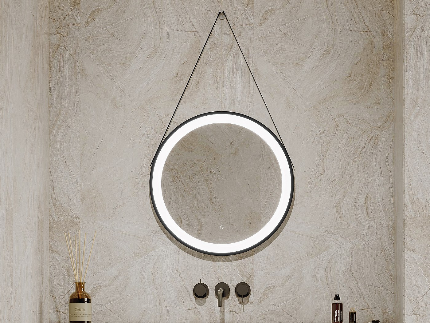 Miroir de salle de bain lumineux rond suspendu 60x60 cm - BORJA