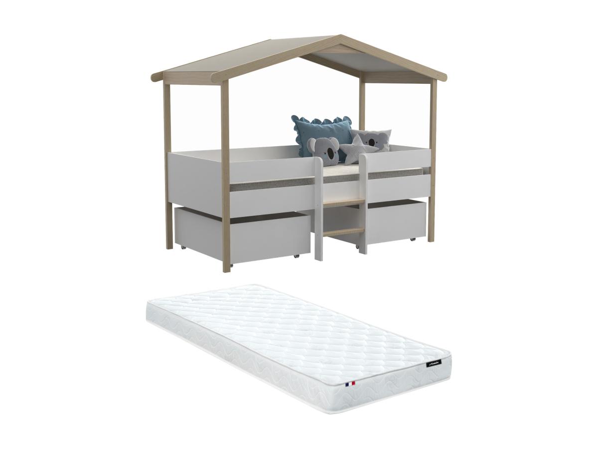 Kinderbett Hausbett mit Schubladen + Matratze - Lindenholz - 90 x 190 cm - günstig online kaufen