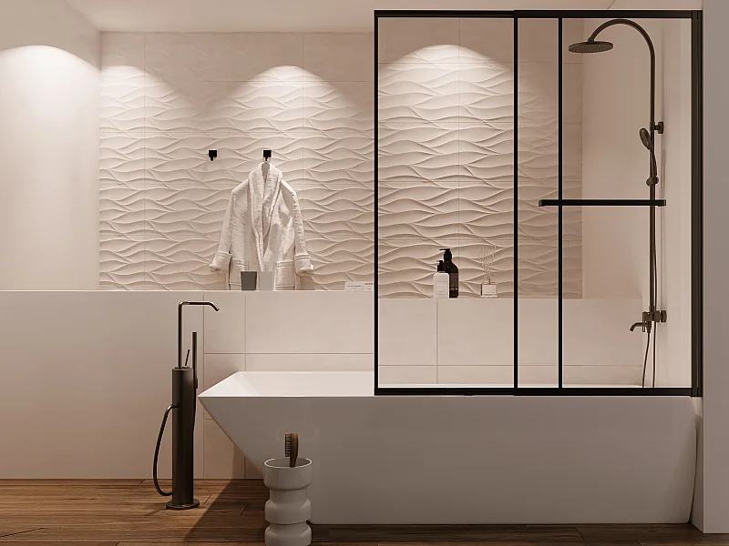 Painel de banheira de correr preto mate com toalheiro 120x140 cm - WAIMEA