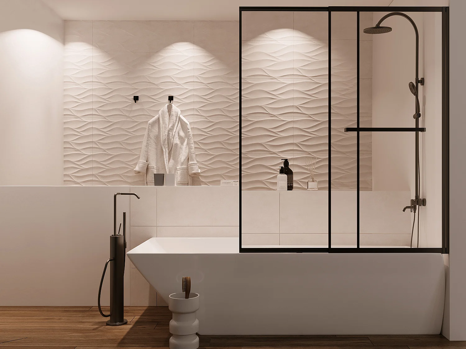 Pare baignoire coulissant noir mat avec porte serviette - 120x140 cm - WAIMEA