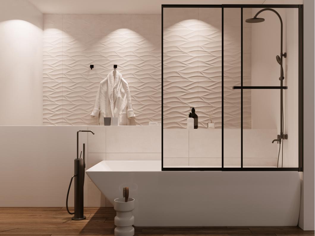 Pare baignoire coulissant noir mat avec porte serviette - 120x140 cm - WAIMEA