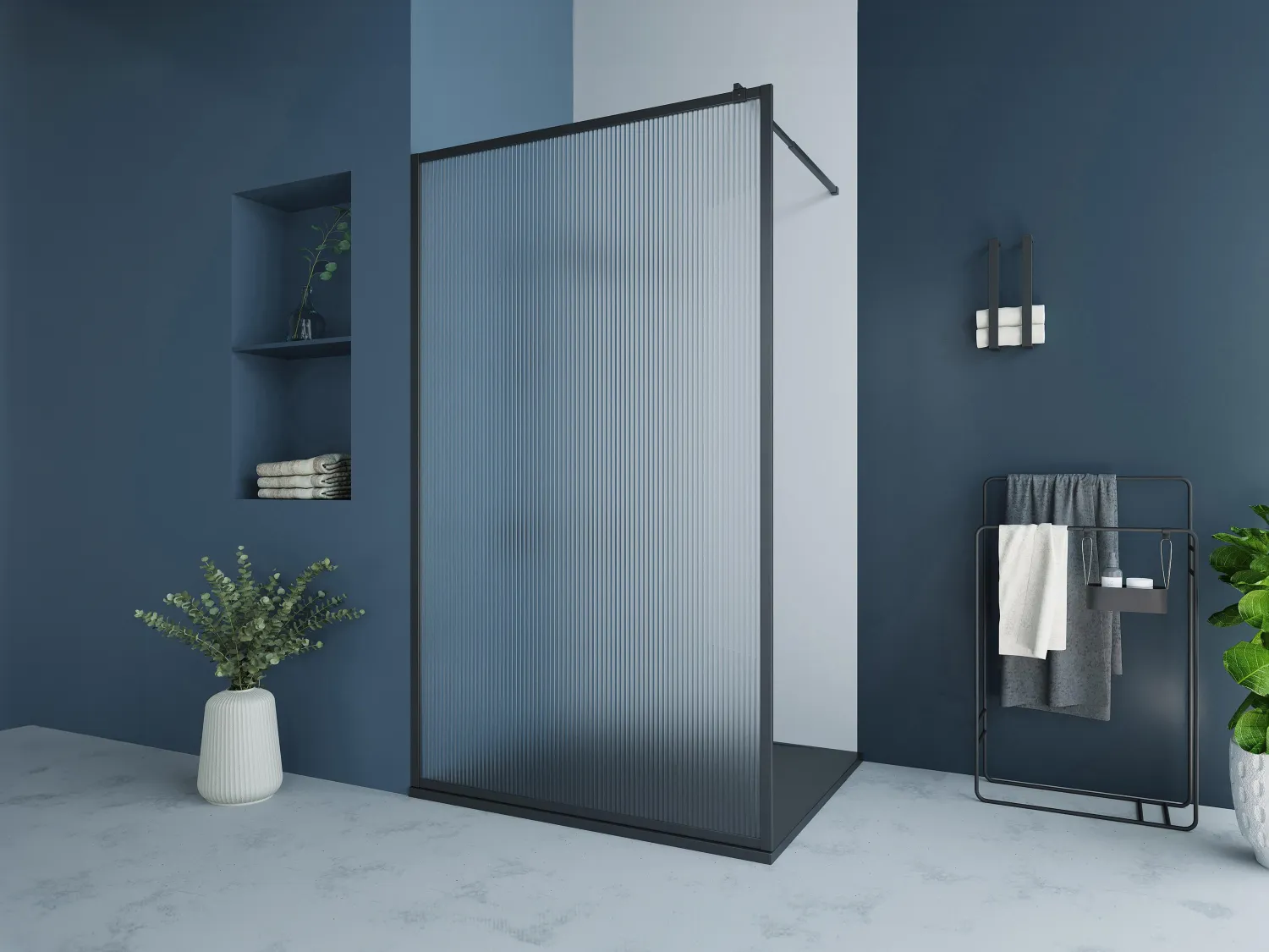 Wand voor inloopdouche met structuurglas - 120 x 200 cm, mat zwart - VIRANA