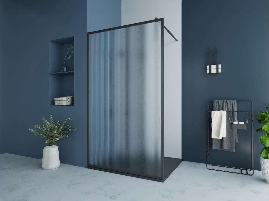 Mampara de ducha italiana con cristal texturado - 120x200 cm, negro mate - VIRANA