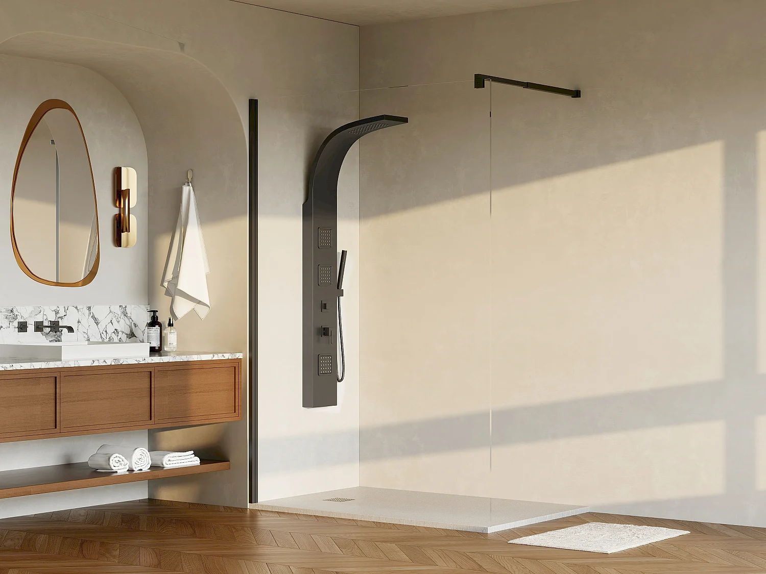 Italiensk brusevæg i mat sort glas 6 mm 140 × 200 cm DAREN
