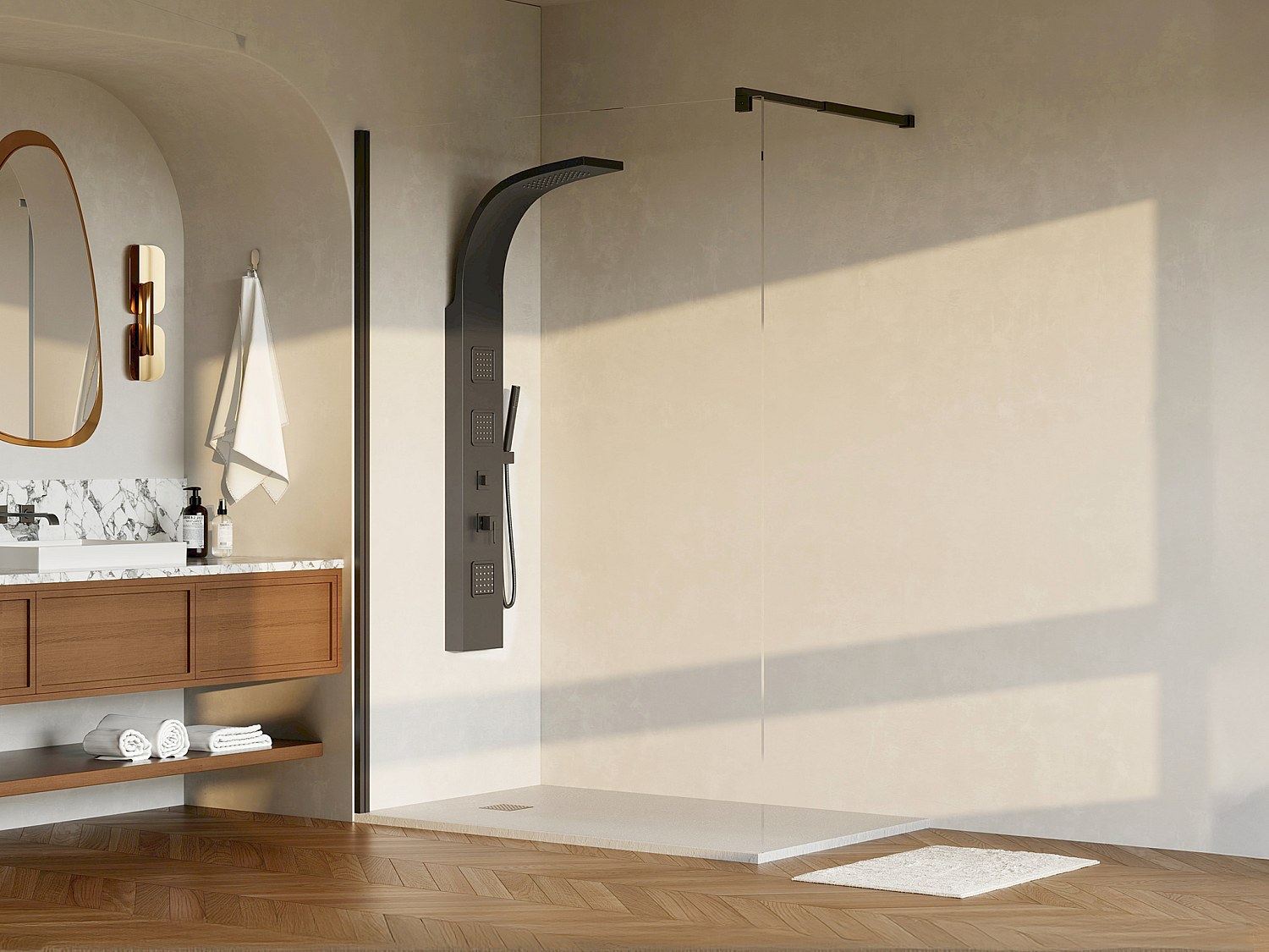 Italiensk dusjvegg 140×200 cm i svart matt 6 mm glass DAREN