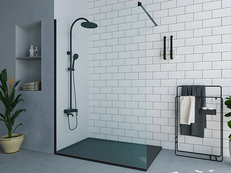 Paroi de douche à l'italienne - Noir mat - Verre 6 mm - 140x200 cm - DAREN