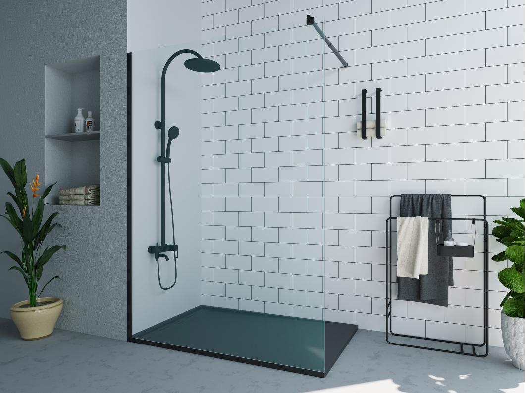 Paroi de douche à l'italienne - Noir mat - Verre 6 mm - 140x200 cm - DAREN