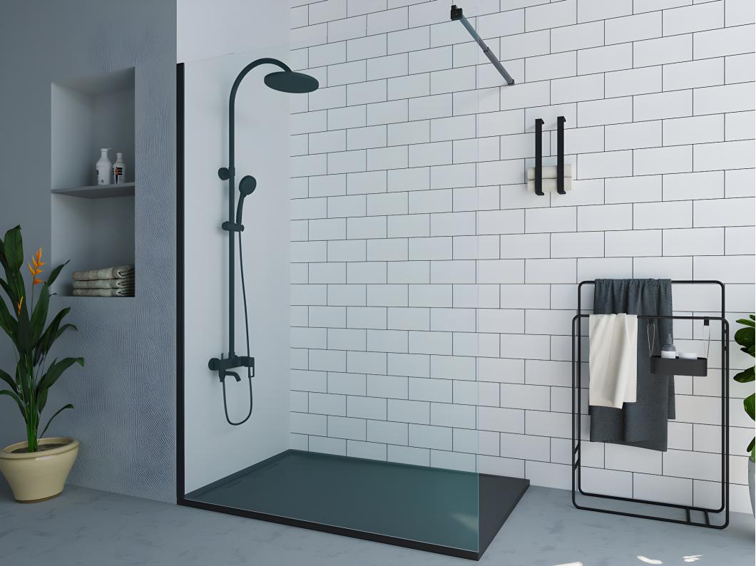 Paroi de douche à l'italienne - Noir mat - Verre 6 mm - 140x200 cm - DAREN