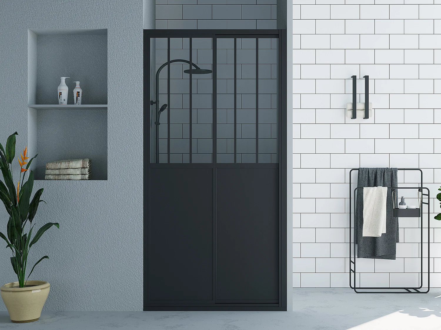Porta per doccia scorrevole 100 x 195 cm Nero opaco Stile atelier - URBANIK