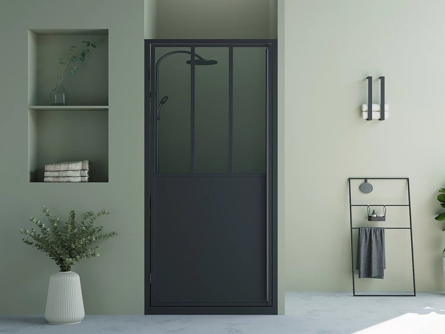 Porte de douche pivotante noir mat style atelier - 80 x 195 cm - URBANIK