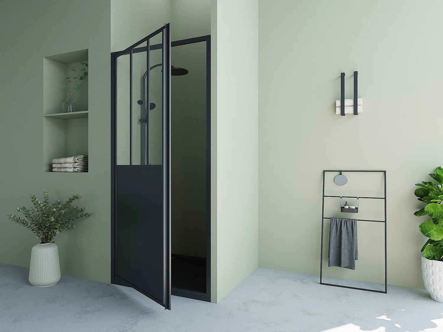 Puerta de ducha pivotante negro mate estilo atelier - 80 x 195 - URBANIK