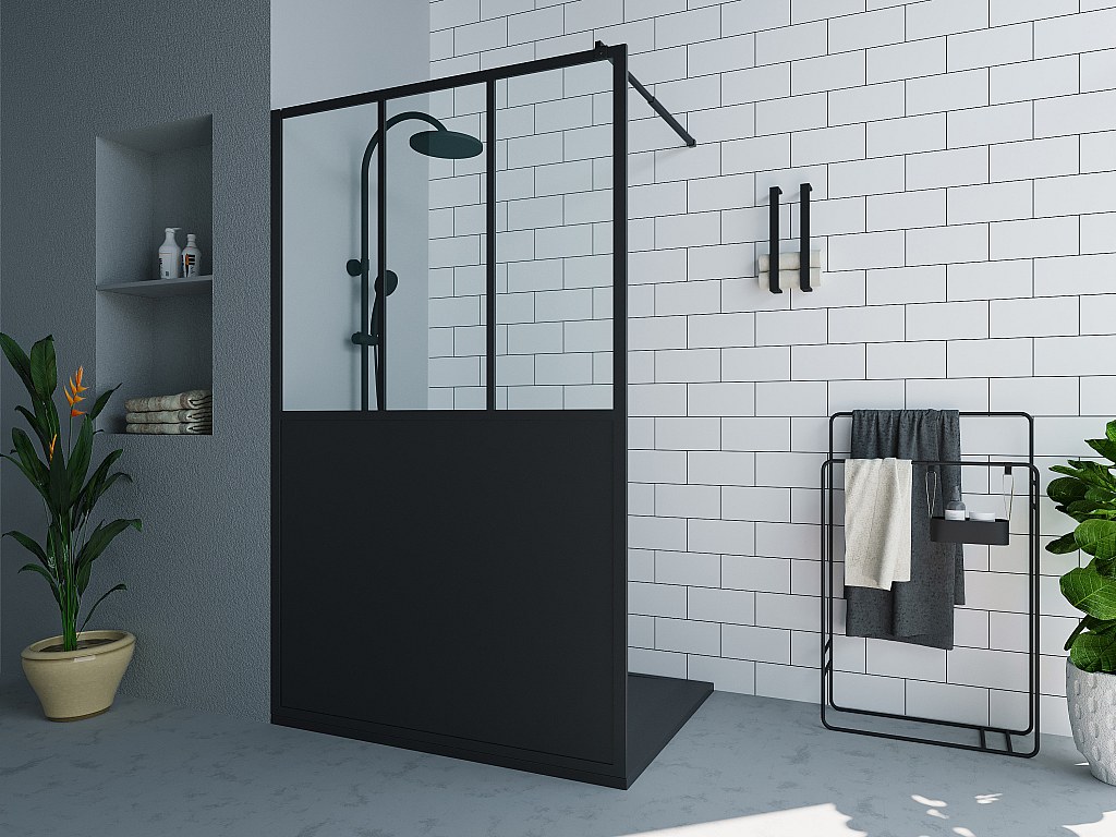 Duschtrennwand/Seitenwand italienische Dusche Style Atelier - 120 x 200 cm - Schwarz matt - URBANIK