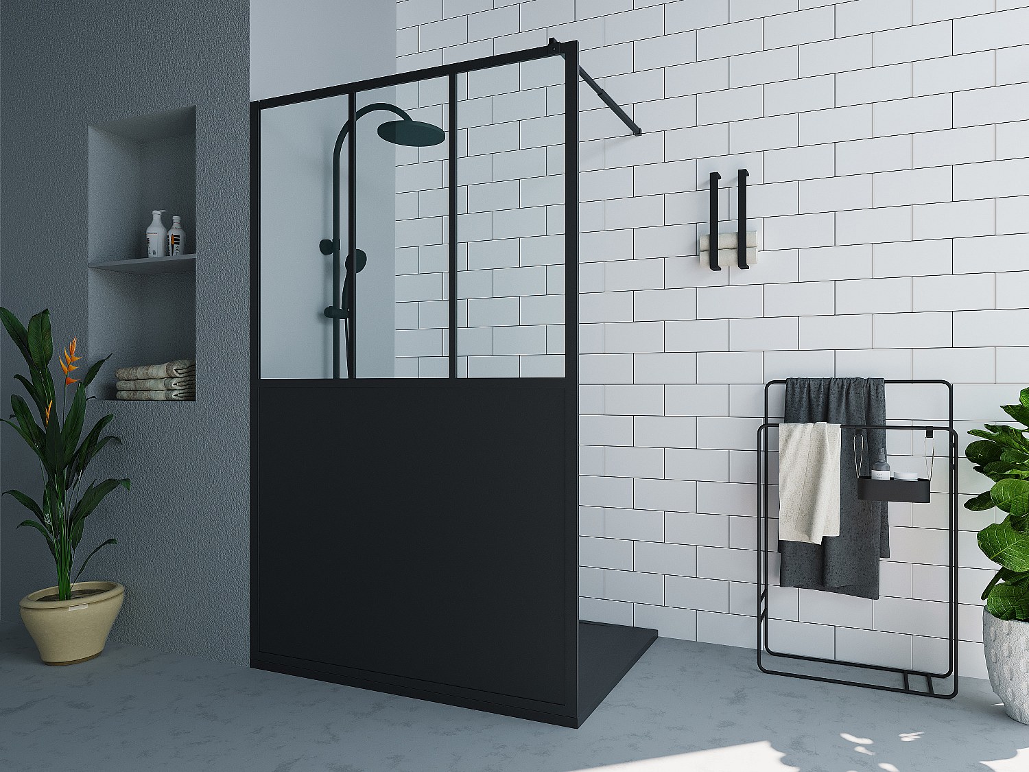 Duschtrennwand Seitenwand italienische Dusche - Schwarz matt - Industrial S günstig online kaufen