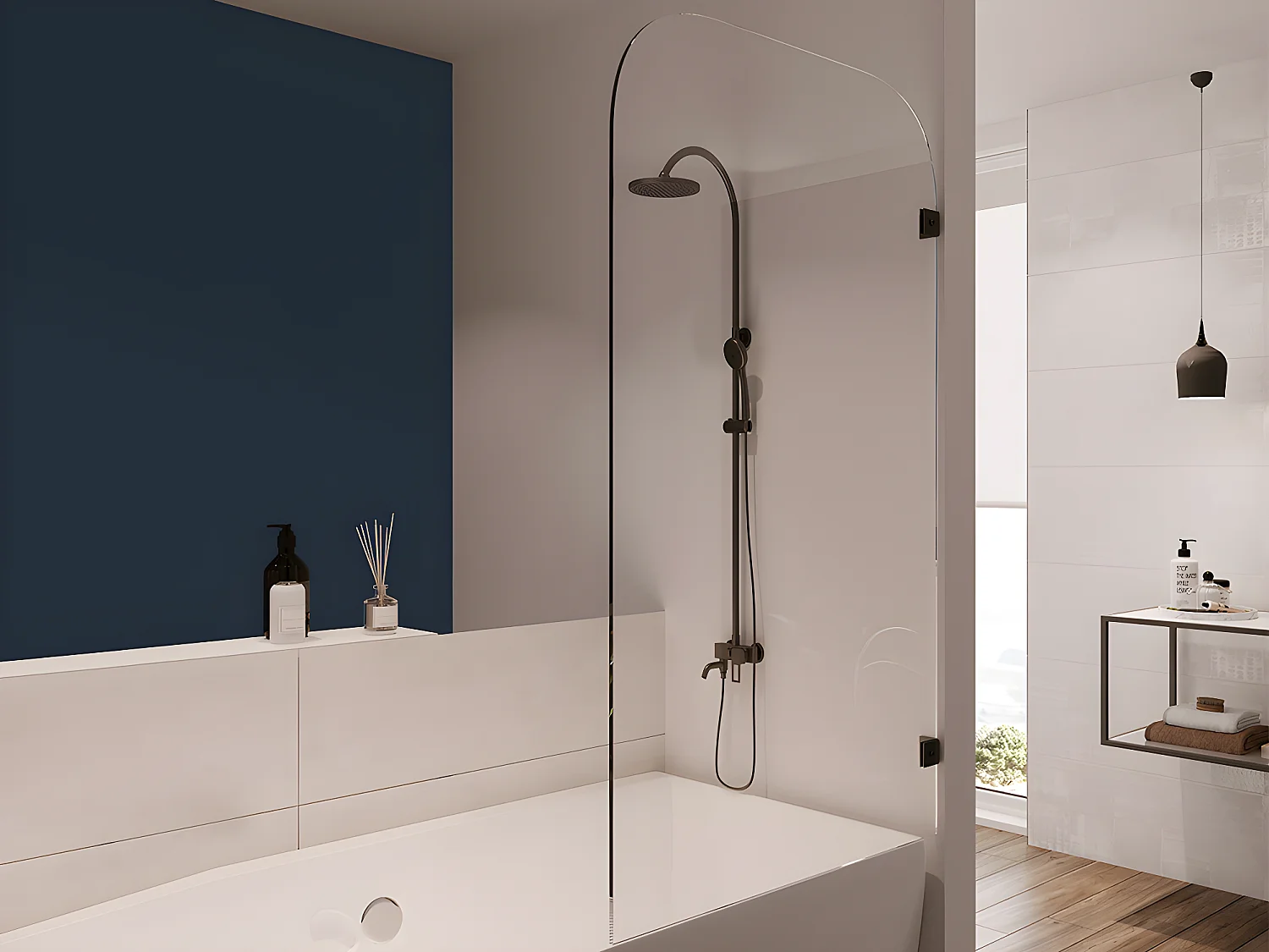 Pare baignoire réversible aux angles arrondis style industriel - 80x140 cm - TIMOUR