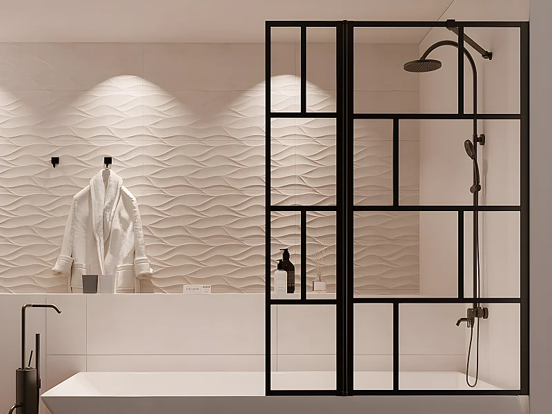 Duschtrennwand Badewanne - 100 x 140 cm - Schwarz matt - OBELINI