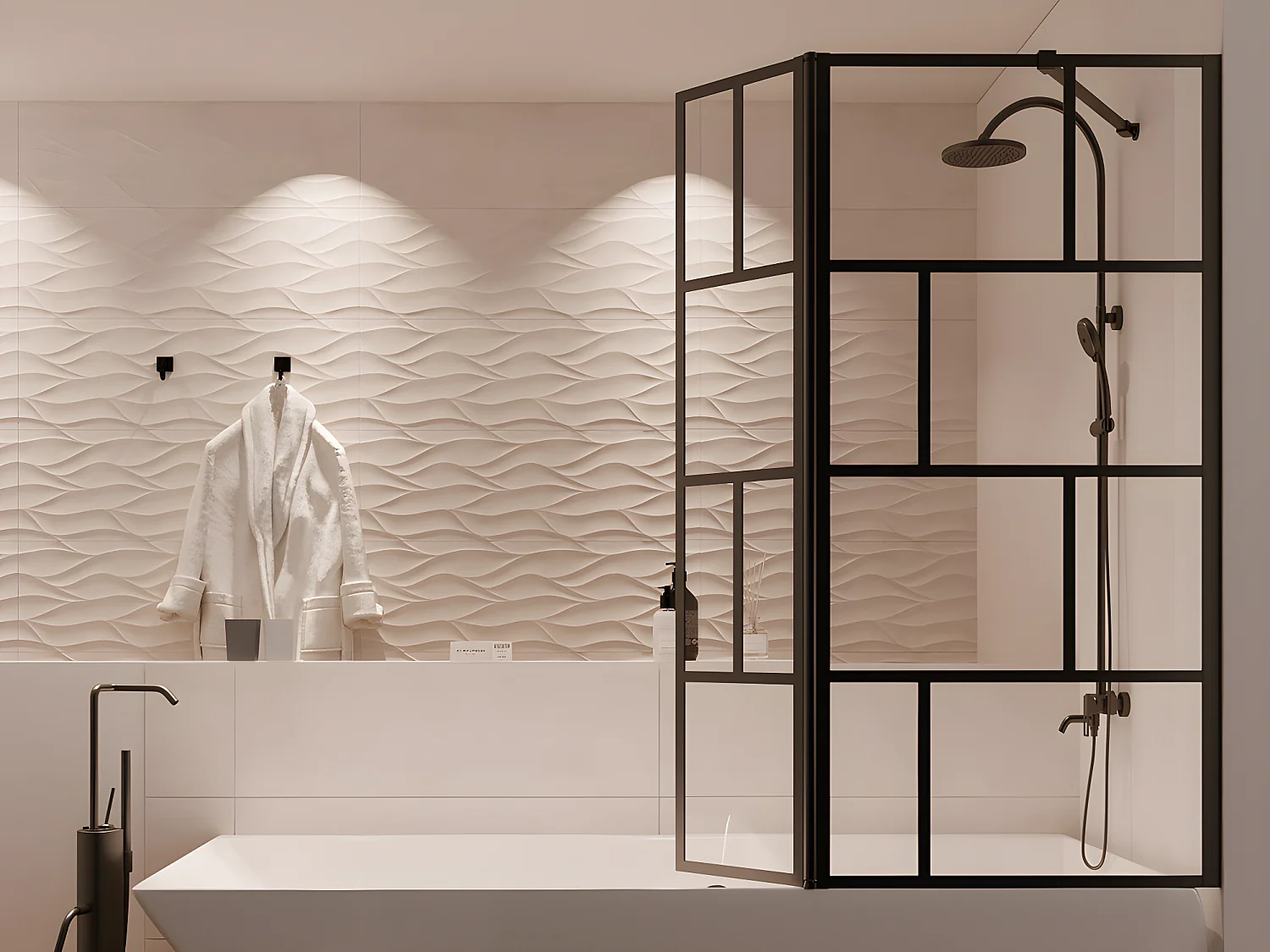 Pare baignoire noir mat au style industriel avec volet pivotant - 100 x 140 cm - OBELINI