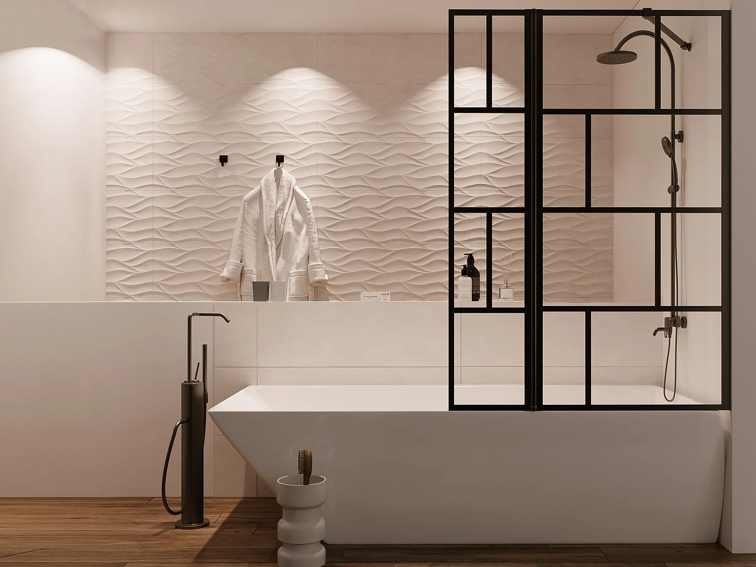 Badscherm in industriële stijl met beweegbaar deel - 100 x 140 cm - OBELINI