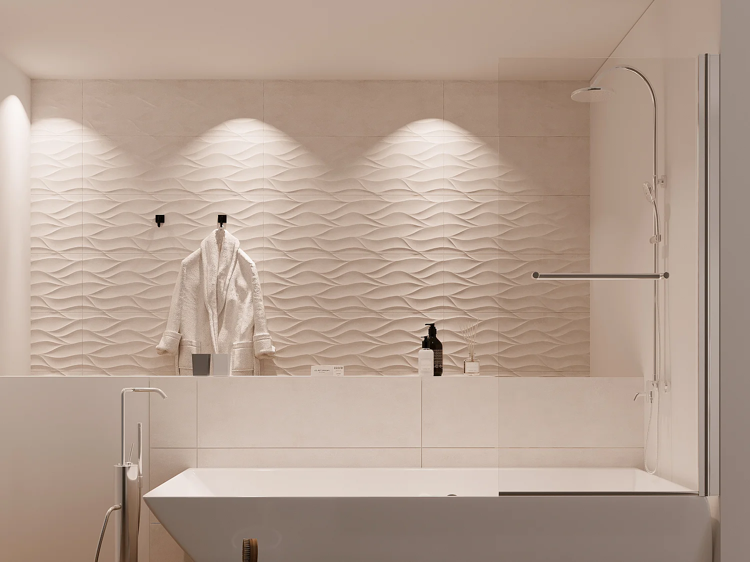 Pare baignoire avec porte-serviette en métal chromé au style industriel - 70 x 140 cm - TOBIN