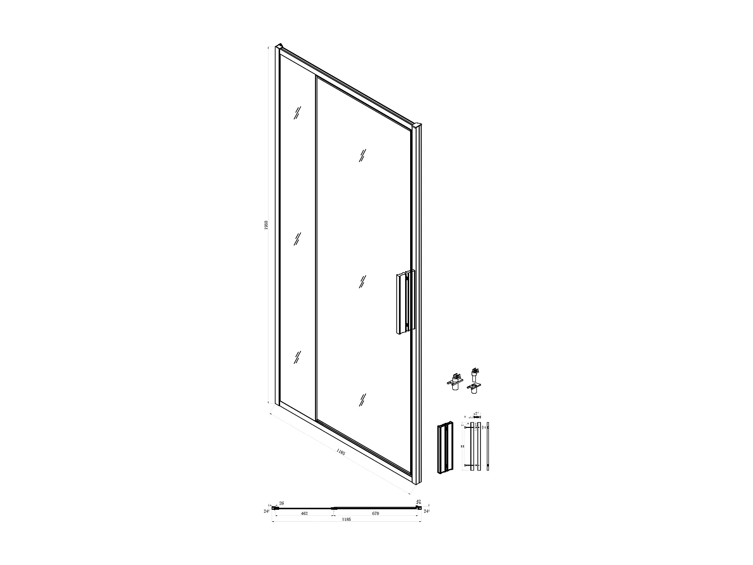 Porte de douche pivotante noir mat style industriel - 120 x 195 cm - TORONI